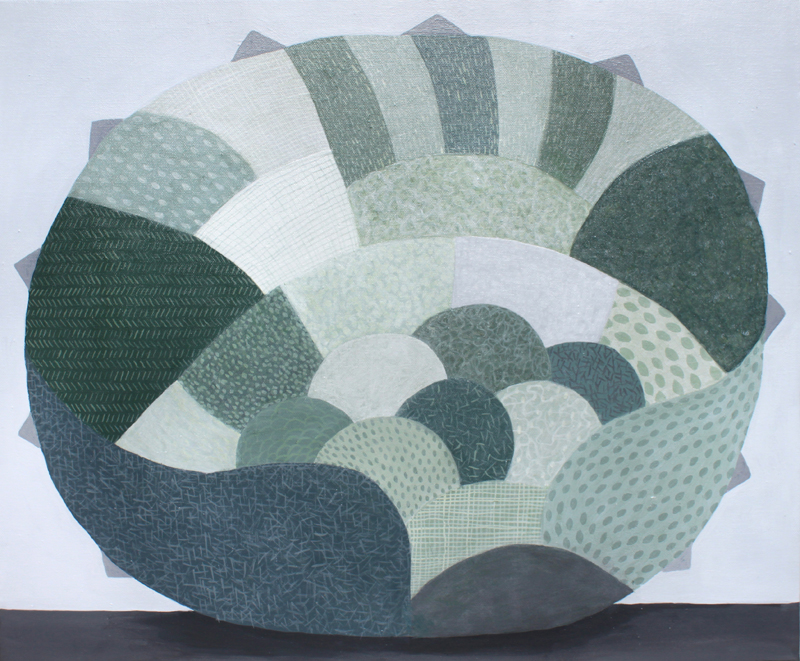 Oakenfull Judy_Green Grey Cluster_2016_51x61cms_Acrylic on canvas
